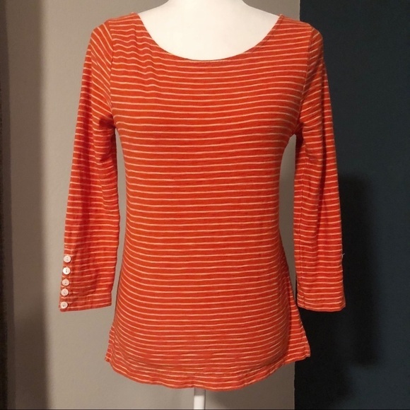 J Crew tangerine orange and white striped top - Picture 1 of 11